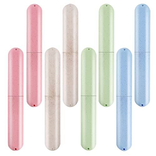SHENQIDZ 8 pack travel toothbrush case, portable toothbrush case for travel, 4 color breathable plastic toothbrush holder for campings（without toothbrush）