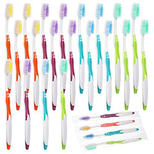 Individually Wrapped Toothbrush Disposable Travel Toothbrush Bulk Packed Toothbrush Easy Grip Tooth Brush Multi Color Tooth Brush for Women Men Adult Hotels Guests, 4 Colors (200)