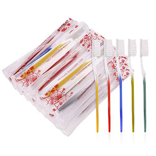 Mfortune Disposable Toothbrushes , Toothbrushes Individually Wrapped,Toothbrushes in Bulk Individually Wrapped for Hotel,Air Bnb,Shelter/Homeless/Nursing Home/Charity/Church 5 Colors (50 PCS)