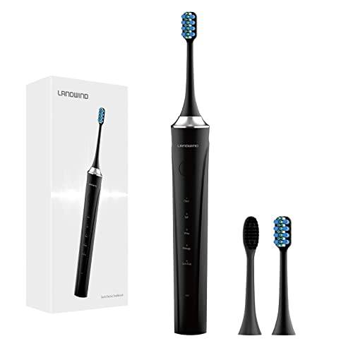 Sonic Toothbrush with Replacement Heads, 5 Modes with 2 Minutes Built in Smart Timer, Electric Toothbrush for Adults, Black