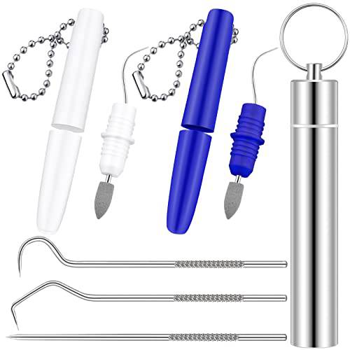 5 Pieces Dental Tools Travel Dental Pick Metal Tooth Scraper Professional Stainless Steel Teeth Cleaning Tools with Holder Case Portable Toothpick to Remove Plaque Toothpicks with Keychain