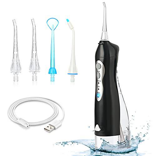 Cordless Water Flosser Professional Water Pick Teeth Cleaner for Teeth Braces Care with DIY Mode and 3 Replacement Jets Portable and Rechargeable Oral Irrigator for Home Travel (Black)