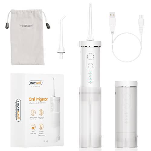 Cordless Water Flosser, Mornwell Mini Cordless Portable Water Dental Flosser, 4 Modes Telescopic Water Tank USB Rechargeable IPX7 Waterproof for Travel, Braces & Bridges Care