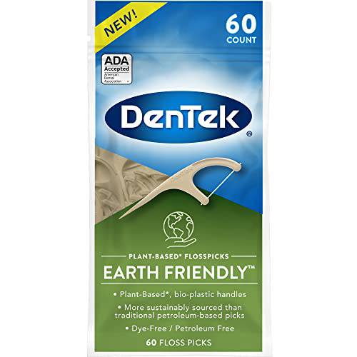 DenTek Earth Friendly Floss Picks, Organic Plant-Based bio-Plastic Handles, Mint, 60 Count