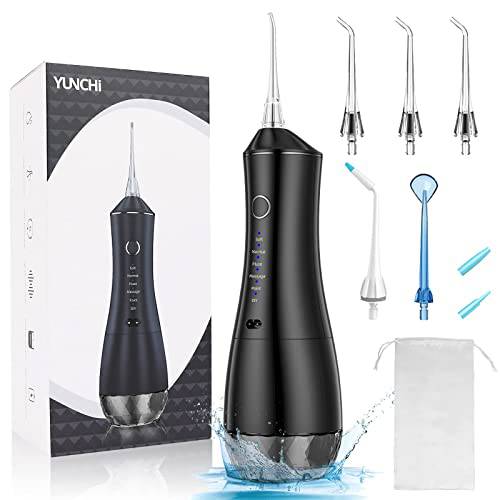 YUNCHI Cordless Water Flosser for Teeth, Gums, Braces Cleaning, Rechargeable Oral irrigator with 6 Modes 6 Replacement Tips, Portable 320ML Detachable Water Tank Water Flosser for Home & Travel, White