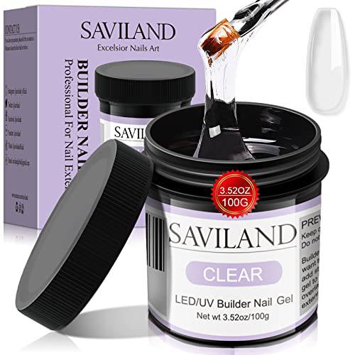 Saviland Builder Nail Gel - 100g/3.5oz Large Capacity Clear Hard Gel for Nails, Nail Extension Gel for Nail Strengthen DIY Nail Art Manicure