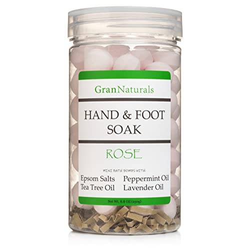 GranNaturals Mini Bath Bombs for Hand and Foot Soak - Rose - Manicure & Pedicure Epsom Salts Fizz Balls for Softening Skin, Cuticles & Calluses - Tea Tree, Lavender, Peppermint Essential Oils