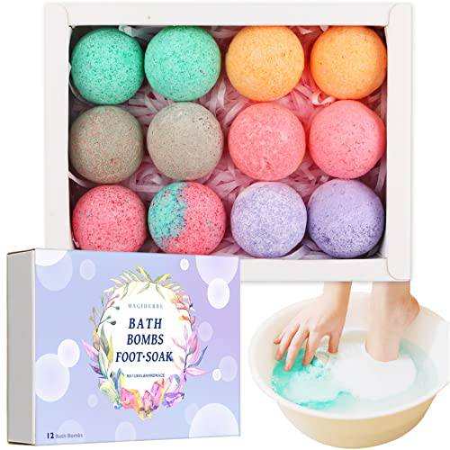 Foot Bath Bombs 12 Pack,Organic Foot Soak with Bath Salt,Foot Spa Bomb Rich Essential Oils for Dry Cracked, Athletes Foot, Stubborn Foot Odor Scent,Tired Sore Feet