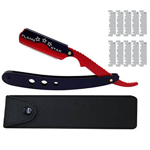 Black and Red Changeable Blade Professional Barber Straight Edge Razor 100% Stainless Steel with Blades By Flame Star