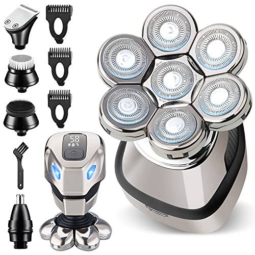 Electric Head Shavers for Bald Men, 7D 5-in-1 WeChip Bald Head Shavers for Men, Modern Design Head Razors for Bald Men, Wet/Dry Men’s Electric Shavers Cordless, Anti-Pinch, LED Display Grooming Kit