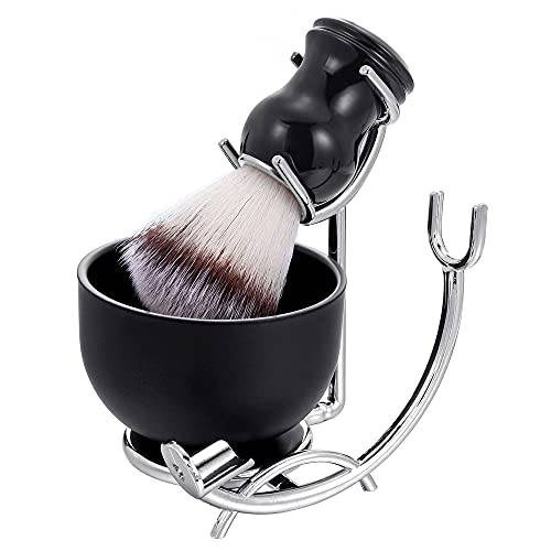 CCbeauty Shaving Brush and Bowl Kit for Men, 3-IN-1 Wet Shave Brushes Set with Stainless Steel Large-Capacity 3.23’’ Shaving Cup Mug,Safety Razor Stand Holder Birthday Fathers Day from Daughter