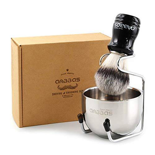 Anbbas Synthetic Badger Shaving Brush Set, 3IN1 Shaving Kit with Stainless Steel Shaving Stand and Bowl for Men Wet Close Shave