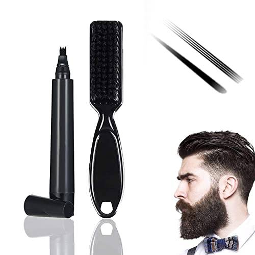 Beard Pencil Filler for Men Water Proof& Sweat Proof, Long Lasting - Beard Filling Pen Kit with Brush and Beard Styling Comb Tool Creates Natural Looking Beard, Moustache & Eyebrows (Black, Home kit)