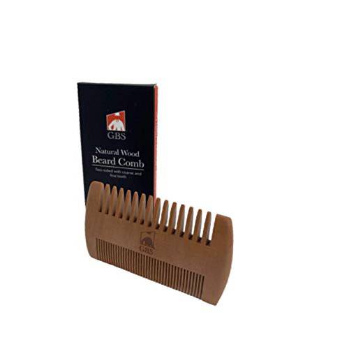 G.B.S 2-Sided Beard Comb Natural Wood Durable. Anti-Static Pocket Comb Fine Toothed Great for Balm Oil Wax Soften Tame Style Multi Purpose Curly, Thin, Thick & Mustache