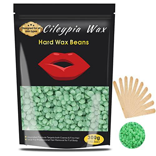 Wax Beads For Hair Removal, 10.5oz/300g Cileypia Hard Waxing Beads For Sensetive Skin, Painless Pearl Wax Beans For Women Men Eyebrow, Face, Brazilian with 10 Spatulas (Tea Tree)