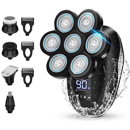 Head Shavers for Bald Men, Lighwode Waterproof 7D Blad Head Shaver Wet/Dry Anti-Pinch 5 in 1 Cordless LED Electric Razor Grooming Kit with Hair Clippers Beard Trimmer Nose Trimmer Cleansing Brush