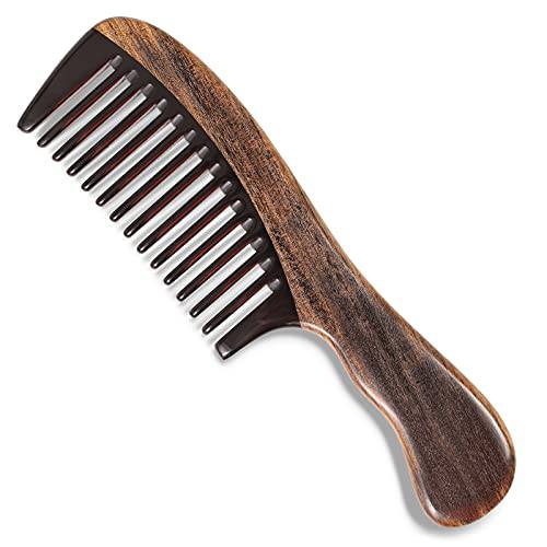 Onedor Handmade 100% Natural Chacate Preto Wood Hair Combs - Anti-Static Sandalwood Scent Natural Hair Detangler Wooden Comb (Wide Tooth)
