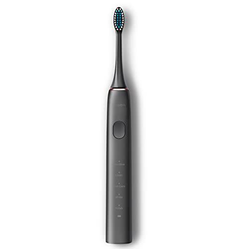 M-teeth Truth Series Electric Toothbrush, 5 Modes Sonic Bursh 3 Brush Heads with Soft Bristles and Smart Timer, Dentist Recommended for Adults, Black