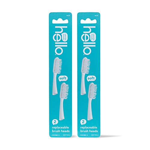 hello Manual Adult Blue Toothbrush Replacement Head Refills, Soft Tapered Bristles, BPA Free, 2 count, 4 Toothbrush Refill Heads