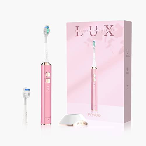 FOSOO Sonic Electric Toothbrushes for Adults, LUX Toothbrushes Electric Rechargeable with 120 Days Battery Life,38000vpm,3 Modes,2 Min Smart Timer,Metal Cover w 5 Colors Optional (Pink)