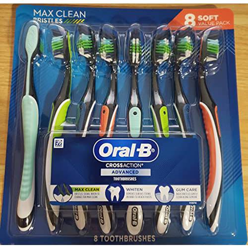 Oral-B Cross Action Advanced Toothbrush with Bacteria Guard Bristles, 8 Pack,, 8Count (Soft)