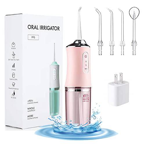 Water Flosser Cordless，DDRFR Dental Oral Irrigator - 300ML Portable and Rechargeable IPX7 Waterproof 3 Modes Water Flosser with Cleanable Water Tank for Home and Travel, Braces & Bridges Care (Pink)
