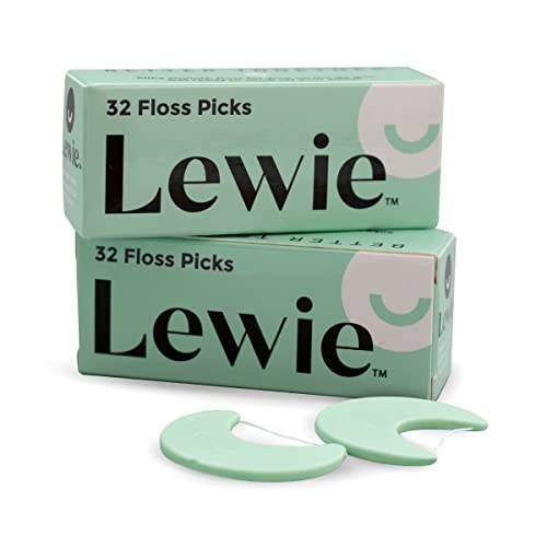 Lewie Floss Coin - Dental Floss Picks (32 Count) - High Toughness & Thin Thread Floss Picks for Removing Plaque - Compact, Travel-Friendly Tooth Flossers with Portable Package - 2pk, 64 pics