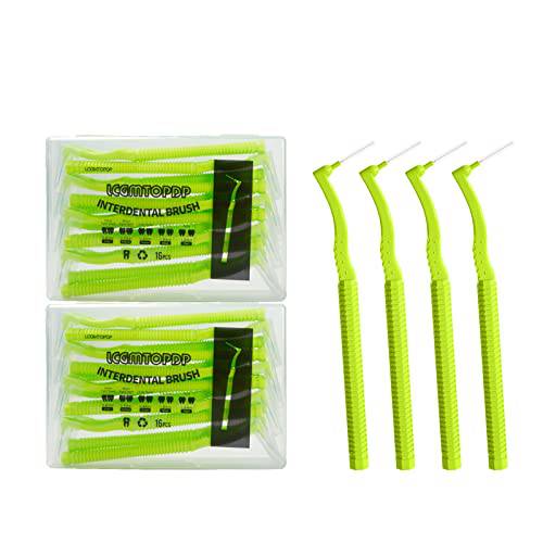 32 Count Interdental Brush Cleaners Dental Brushes Toothpick Tooth Flossing Head Oral Dental Hygiene Brush Interdental Angle Brushes with Portable Case Easy Use for Tooth Cleaning(Green, Tight Teeth)