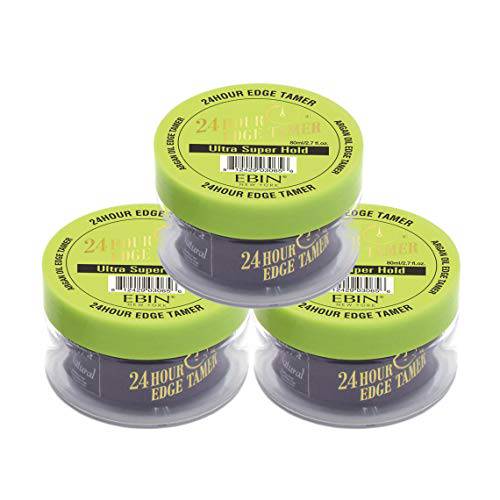 EBIN NEW YORK 24 Hour Edge Tamer, Ultra Super Hold - No Flaking, No White Residue, Shine and Smooth texture with Argan Oil and Castor Oil (2.7 Fl Oz (Pack of 3))