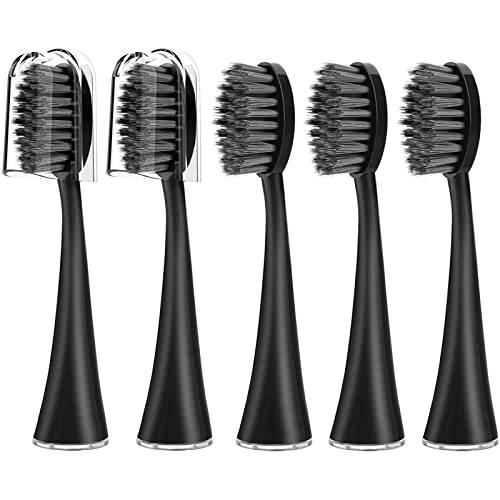 Replacement Toothbrush Heads for Burst Electric Toothbrush Adults with Dust Cover Caps, Soft Charcoal Bristles for Deep Cleaning, Plaque Removal and Whiting Teeth, 5 Counts, Black