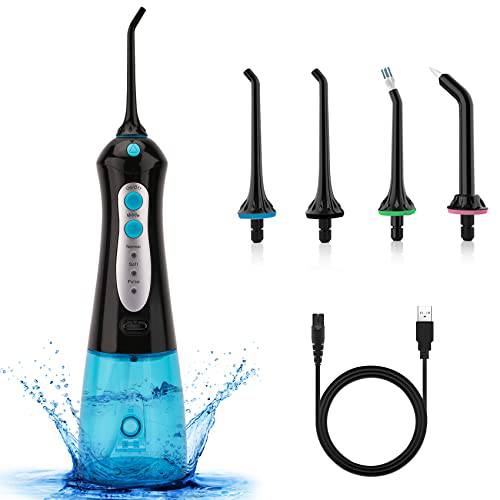 Water Flosser Cordless Teeth Cleaning: Portable Oral Irrigator Water Flossers with 3 Mode and 4 Tips| IPX 7 Waterproof Teeth Cleaner with 300ML Detachable Tank for Travel, Braces, Bridges Care