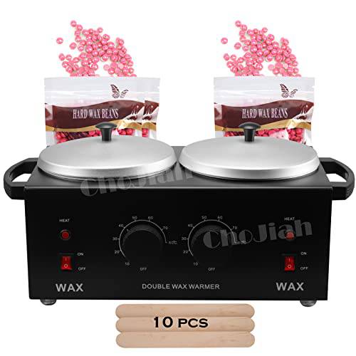 ChoJiah New Upgrated Black Double Wax Warmer Professional More Faster Melted Wax Beads for Hair Removal with Non-Stick Pot