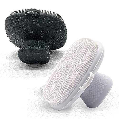 2pcs Silicone Face Scrubber Exfoliator Brush, Mini Manual Facial Cleansing Brush Pad Soft Face Cleanser for Exfoliating and Massage Pore for All Skin Types (Black+White)