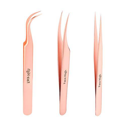 Facehigh Eyelash Extension Tweezers kit for Volume&Individual False Lashes Extensions Comes with Exquisite PU Bag