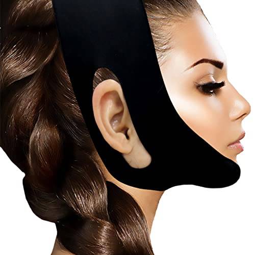 WIDVIH Reusable Silicone Double Chin Reducer V Line Chin Mask Face Lifting Strap for Men and Women Face and Neck Anti Wrinkle V Shaped Silicone Lift Bandage (Black)