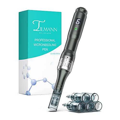 Microneedling Pen Electric Derma Roller - Tilmann Professional Wireless Adjustable Microneedle Wand Derma Pen Skin Care Tool for Face Body Home Use 16 36 Nano Cartridges