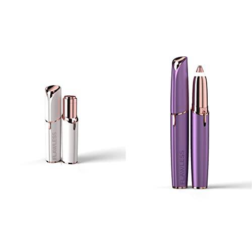 Finishing Touch Flawless Women’s Painless Hair Remover , White/Rose Gold with Finishing Touch Flawless Brows Eyebrow Pencil Hair Remover and Trimmer, Purple