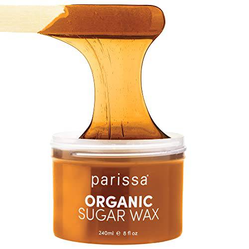 Parissa Legs & Body Organic Sugar Wax for Sensitive Skin, 100% Natural, Gentle & Washable Formula at Home Waxing Kit, Green, 8 Fl Oz