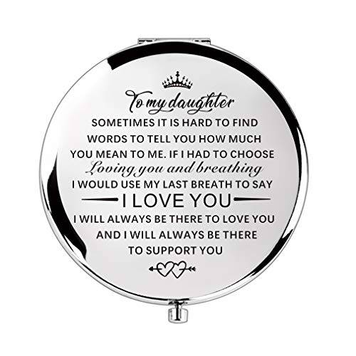 Mother Daughter Gift 18th 17th 16th Birthday Gifts Compact Travel Pocket Mirror Gifts for Daughter from Mom Dad Birthday Gifts (Silver to My Daughter)