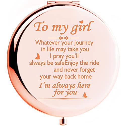 Daughter Gifts from Mom Dad for Rose Gold Compact Mirror,to My Girlfriend Gifts,Engraved Compact Mirror,Round Folding Mirror Handheld 2-Sided Mirror,1x/2x Magnification Compact Mirror.