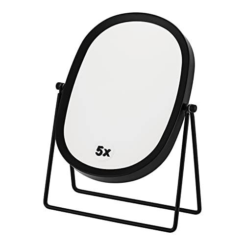 JOYOEIKON Classic Dual Sided 5X and 1X Magnifying Makeup Mirror and Tabletop Standing 360° Rotation Vanity Mirror,Desktop Cosmetic Mirror (Matt Black)