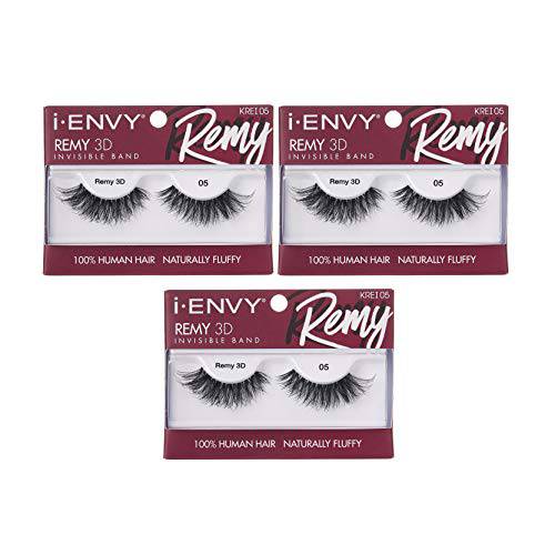 i-Envy Remy False Eyelashes 3D Collection, Invisible Band, 100% Human Hair Lashes (3 PACK)