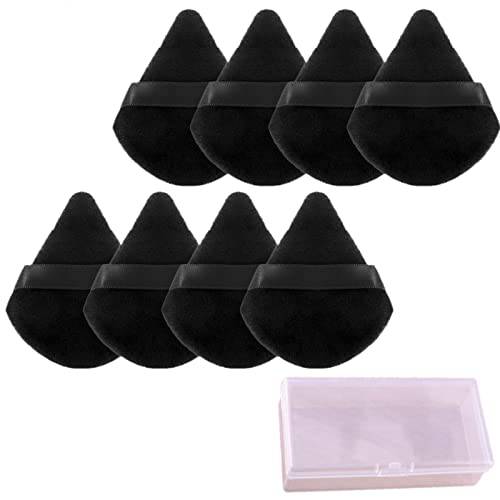 8 Pieces Triangle Powder Puff, Triangle Makeup Puff Pure Cotton Powder Velour Soft Face Makeup Tool with Storage Box, Washable Cosmetic Foundation Puffs (Black)