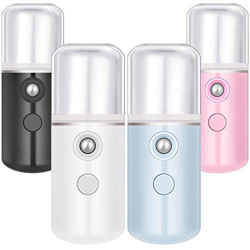 4 Pieces Nano Facial Mister Handy Nano Mist Sprayer 30ml Visual Water Tank Portable Face Steamer Mini USB Nano Mister for Lash Extensions, Skin Care, Makeup (White, Light Pink, Blue, Pink)