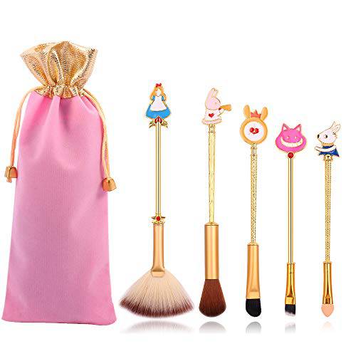 Anime Alice in Wonderland Makeup Brushes Set Foundation Blending Powder Eye Shadow Contour Concealer Blush Cosmetic Fairy Makeup Brush Tools (Gold Color - C) (A - Gold Color)