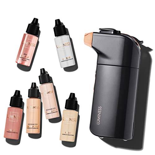 Luminess BREEZE DUO Airbrush Makeup System, Fair Coverage – 9-Piece Kit includes 2x Silk Airbrush Foundation, Soft Rose Blush, Glow Highlighter, Moisturizer Primer, and Airbrush Cleaning Solution