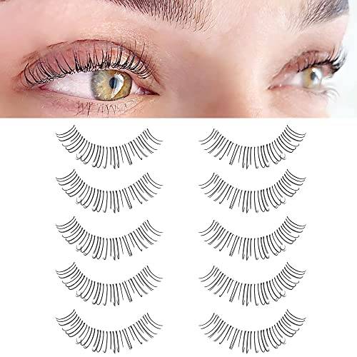 KSYOO Natural Lashes Thin Band Faux Mink Lashes, 8-14mm C Curl False Lashes Natural Look Lightweight & Comfortable Eye Lashes, Reusable, Natural Looking False Eyeashes Easy to Apply 5 Pairs (Clear band lashes)
