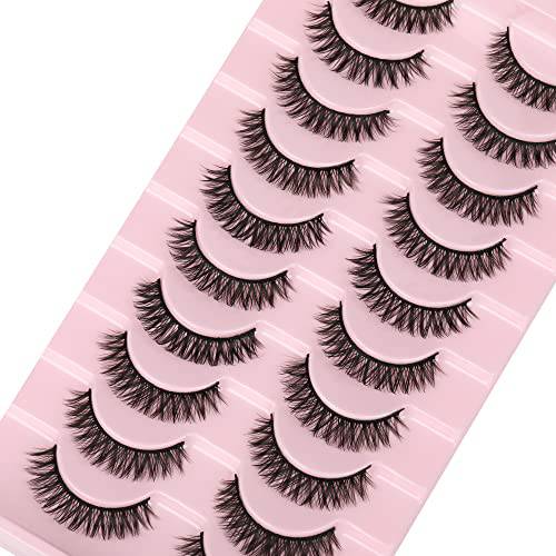 wiwoseo False Eyelashes Russian Strip Lashes D Curly Faux Mink Lashes Wispy Fluffy Volume Russian Lashes 3D Effect Fake Eyelashes 10 Pairs Pack