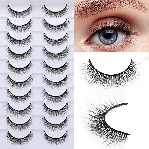 Natural Lashes Fluffy Faux Mink Lashes Natural look Wispy False Eyelashes 10mm Kiromiro Strip Lashes Pack 10 Pairs
