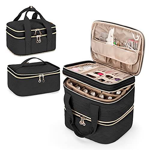 YARWO Detachable Nail Polish Organizer Holds 48 Bottles (15ml/0.5 fl.oz), 3 Layers Nail Polish Case with Adjustable Dividers, Travel Bag for Manicure Set, Black (Bag Only, Patent Pending)